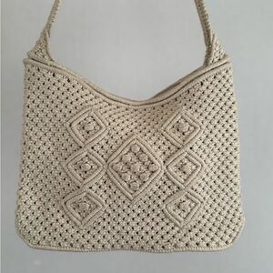 Macrame cream knit vintage shoulder boho bag made in the republic of china